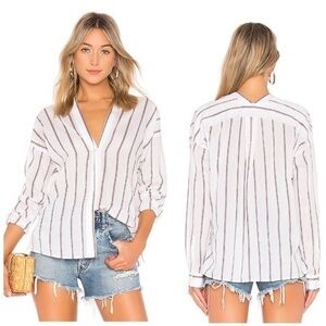 Vince Blouse Textured Striped Button Down in White